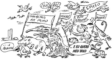 Queremos festa e o ambiente protegido!!! (desenho Hilde 1988- adapt. Dian Storch